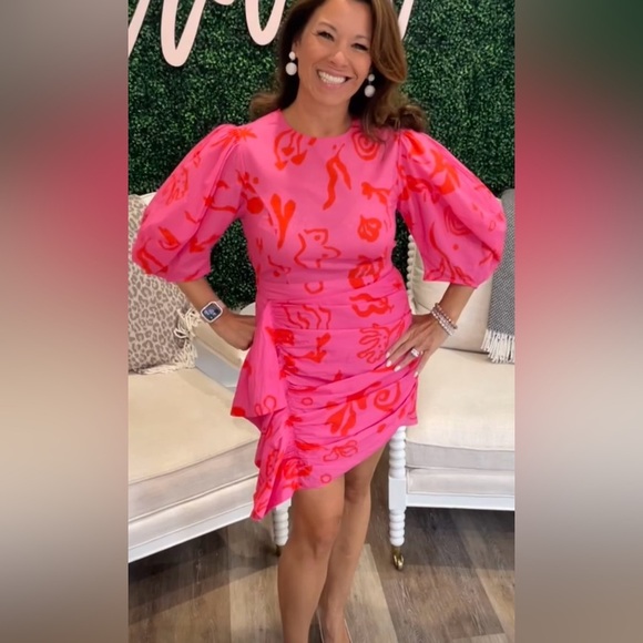 NWT RHODE Pia Pink Botanical Floral Abstract Mini Dress Ruffles Puff Sleeve 12 - Picture 2 of 15